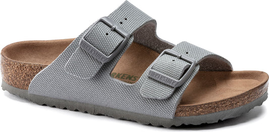 A gray two-strap sandal with adjustable buckles.
