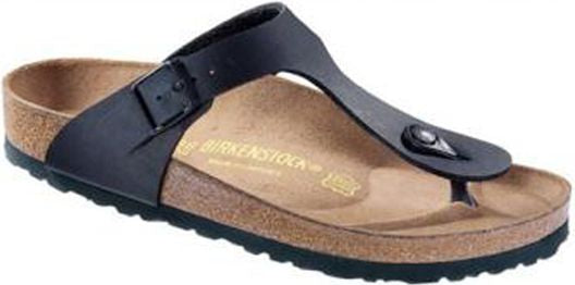 A black thong sandal with adjustable strap.