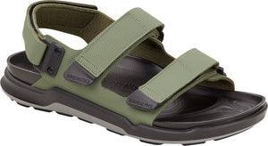 Olive-green sandal with two straps and a heel-strap.