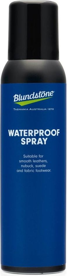 Waterproof spray in a black bottle with blue label.