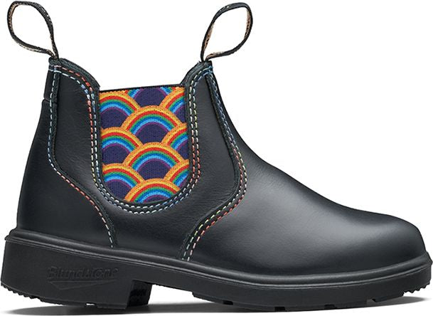 Blundstone Boots 2254 Kids Black With Rainbow Elastics And Contrast Stitching