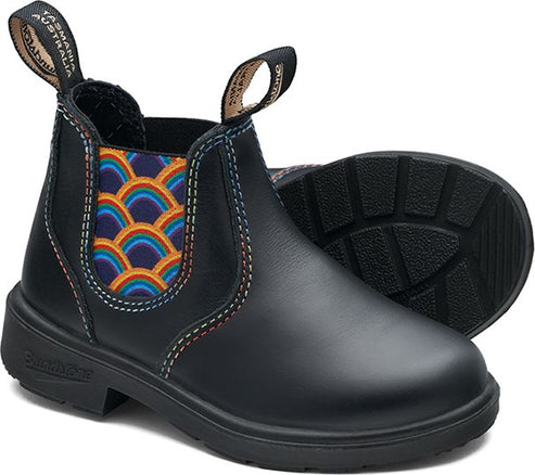 Blundstone Boots 2254 Kids Black With Rainbow Elastics And Contrast Stitching