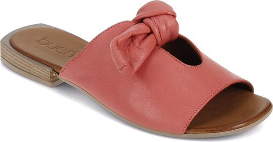 Coral slide sandal with knotted detail.