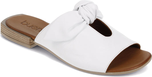 White slide sandal with knotted accent.