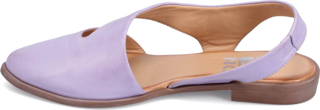 Lavender slingback flat shoe.