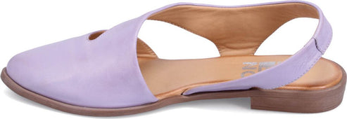 Lavender slingback flat shoe.