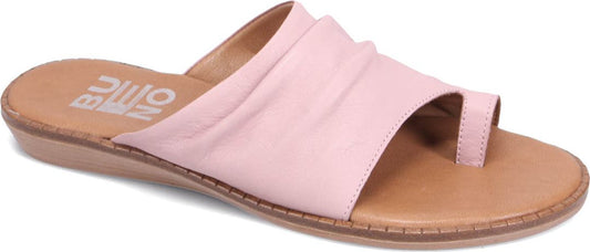 A pink sandal with toe loop.