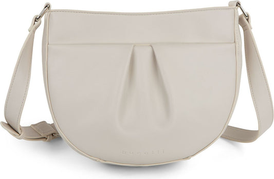 Off-white half-moon shaped shoulder bag with a vertical pleat in the center.