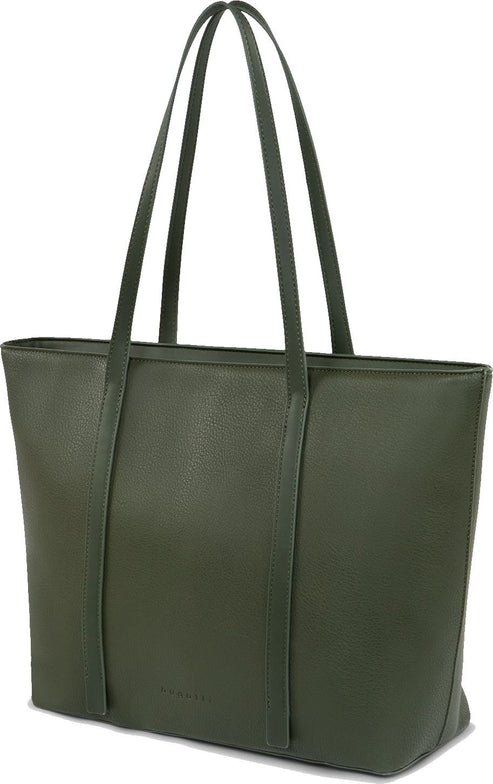 Olive green tote bag with two handles.