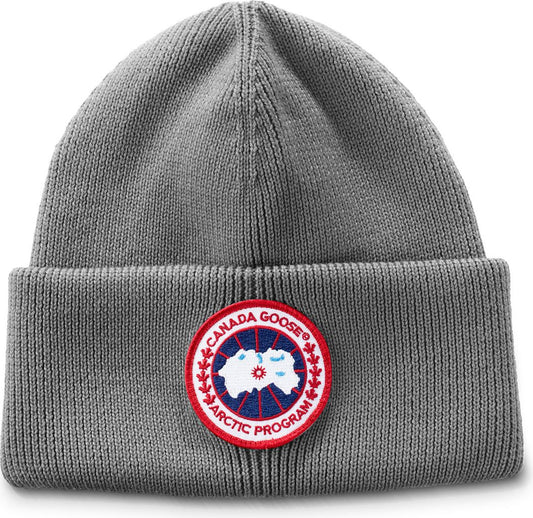 Gray knit beanie with an Arctic Program patch.