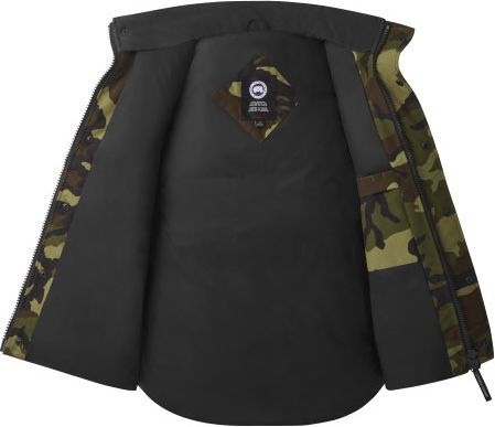 Open camo jacket with black interior.