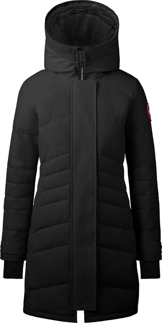 Black hooded down coat.