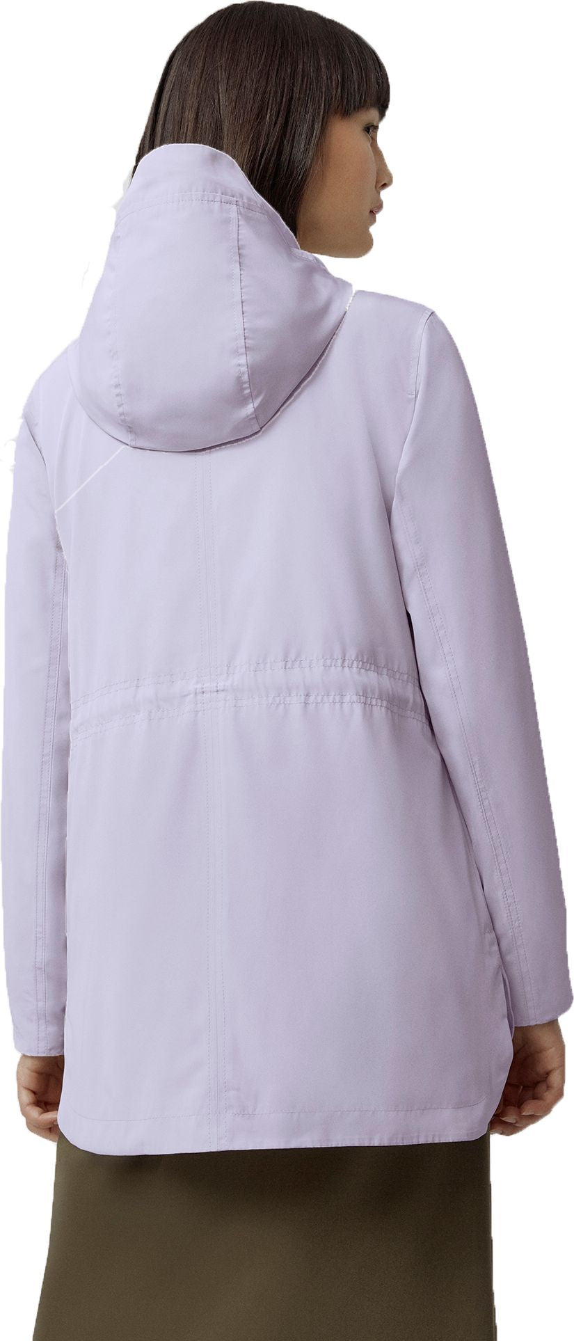 A lilac jacket with a hood is shown from the back.