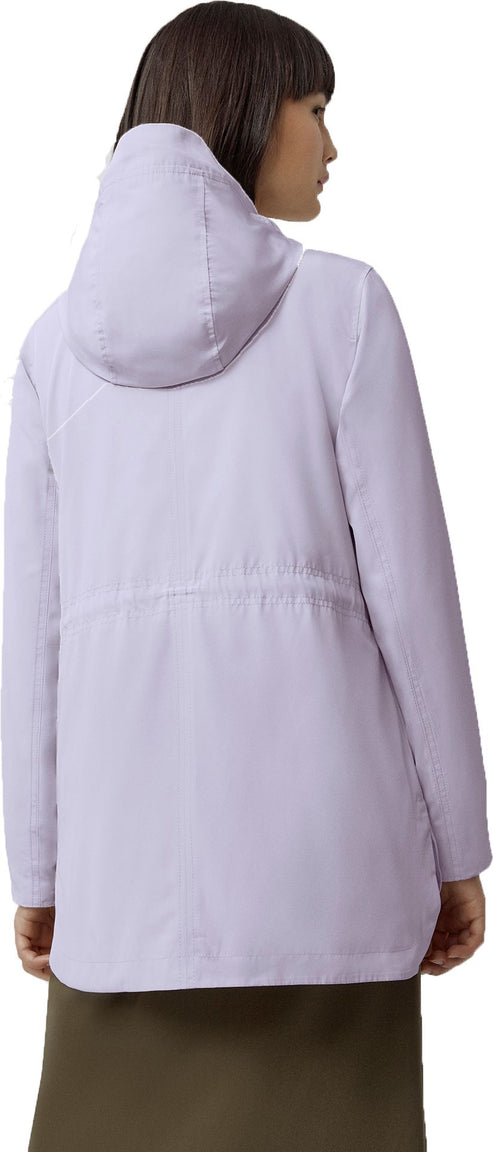 A lilac jacket with a hood is shown from the back.