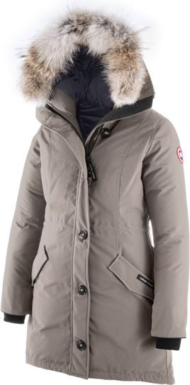 A hooded gray parka with fur trim.