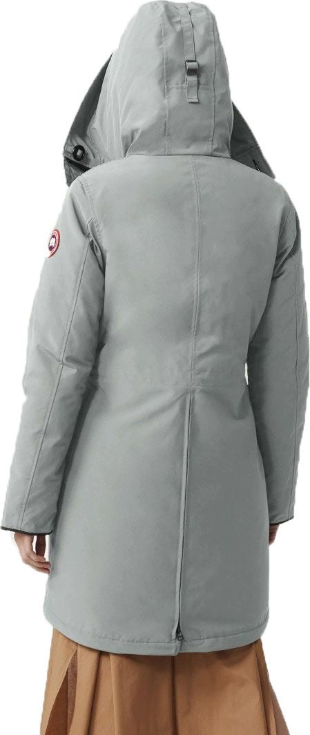 A light gray parka with hood from the back.