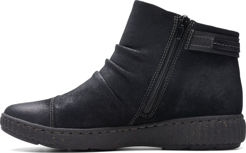 Black ankle boot with side zipper and a small heel.