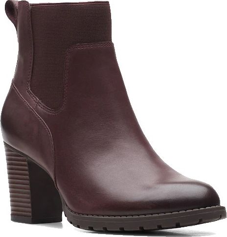 A burgundy leather Chelsea boot with a chunky block heel.