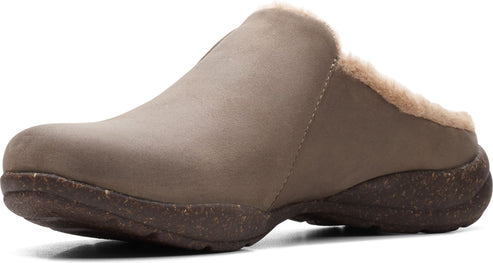 Taupe clog slipper with faux fur lining