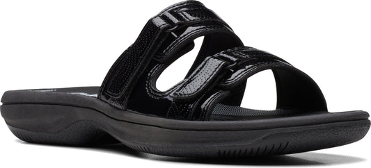Black sandal with two straps.