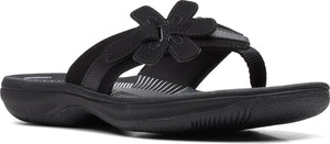 Black thong sandal with flower embellishment.