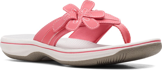 A pink flip-flop sandal with a flower design.
