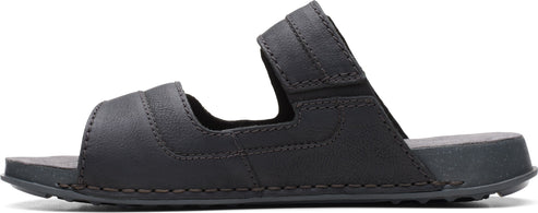 Black sandal with two straps.