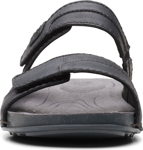 Front view of two strap sandal in black.