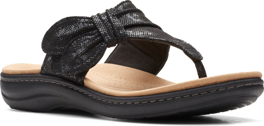 Black sandal with a bow.