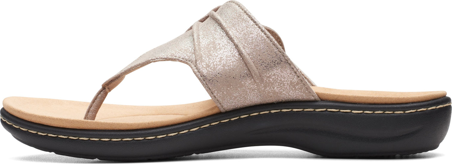 A women's metallic gold sandal with a toe post and a thick sole.