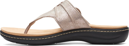 A women's metallic gold sandal with a toe post and a thick sole.
