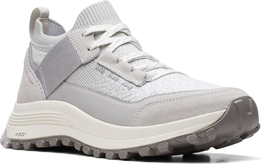 A light gray knit upper sneaker with a light gray rubber sole.