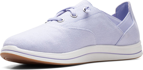 A lavender boat shoe with white soles and a brown accent on the toe.