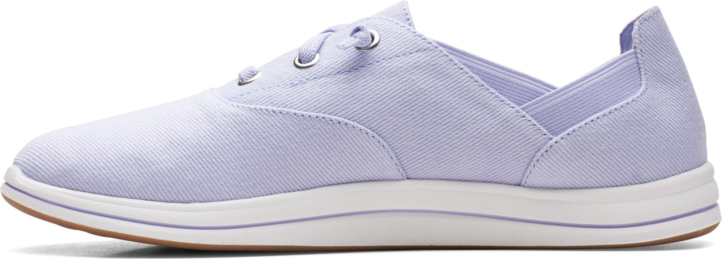 Lavender canvas slip-on sneaker with white sole.