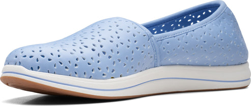 Light blue slip-on shoe with cutout design and white sole.