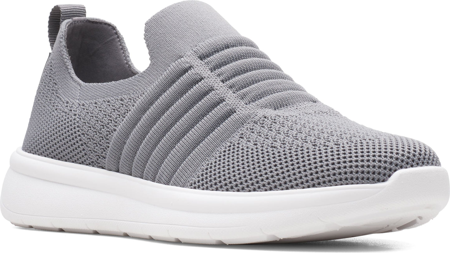 Light gray slip-on sneaker with a white sole.