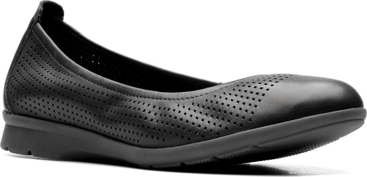 Black perforated leather ballet flat.