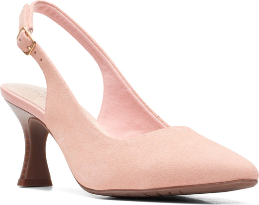 Light pink pointed toe slingback high heel.