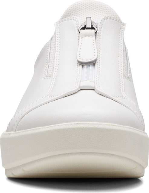 White leather slip-on sneaker with zip closure.