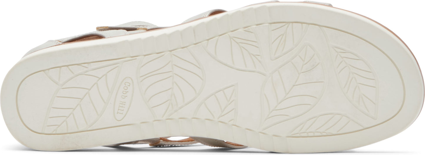 The sole of a sandal with a leaf pattern.