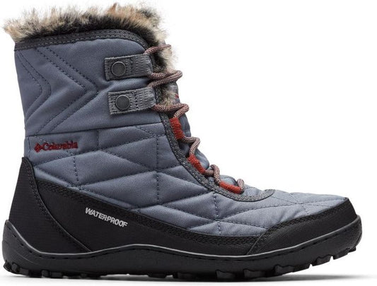 Mid-calf waterproof winter boot with faux fur trim and quilted upper.