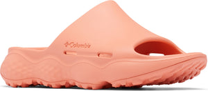 coral slide sandal with a closed toe and thick textured sole