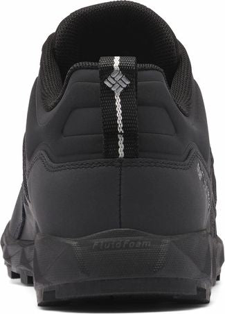 Black athletic shoe rear view with logo on pull tab and FluidFoam on midsole.