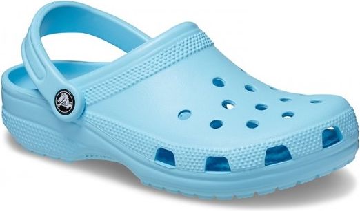 Sky blue clog with heel strap and holes on top and sides