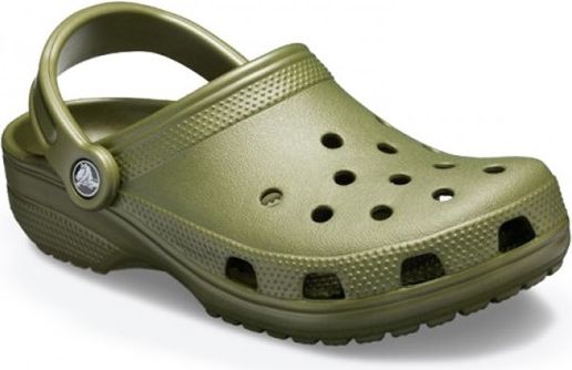 Olive green clog-style shoe with a pivoting heel strap and ventilation holes.
