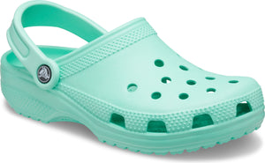 Mint green clog with ventilation holes and a pivoting heel strap.