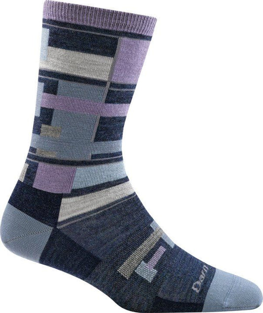 Single sock with grey, black, and lavender geometric design.