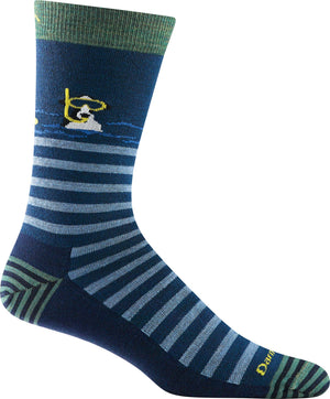 Sock with stripes, scuba diver and green accents.