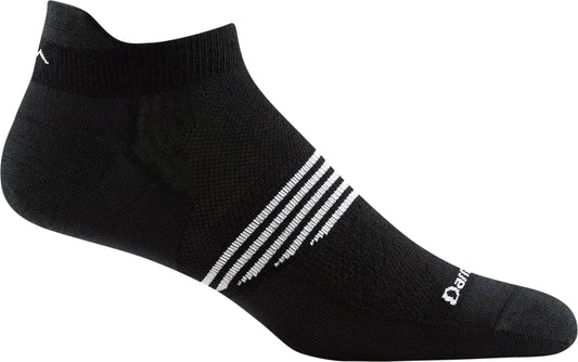 Black sock with white stripes.