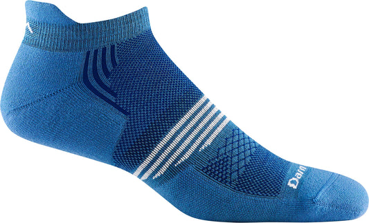 Blue low-cut sock with white stripes.